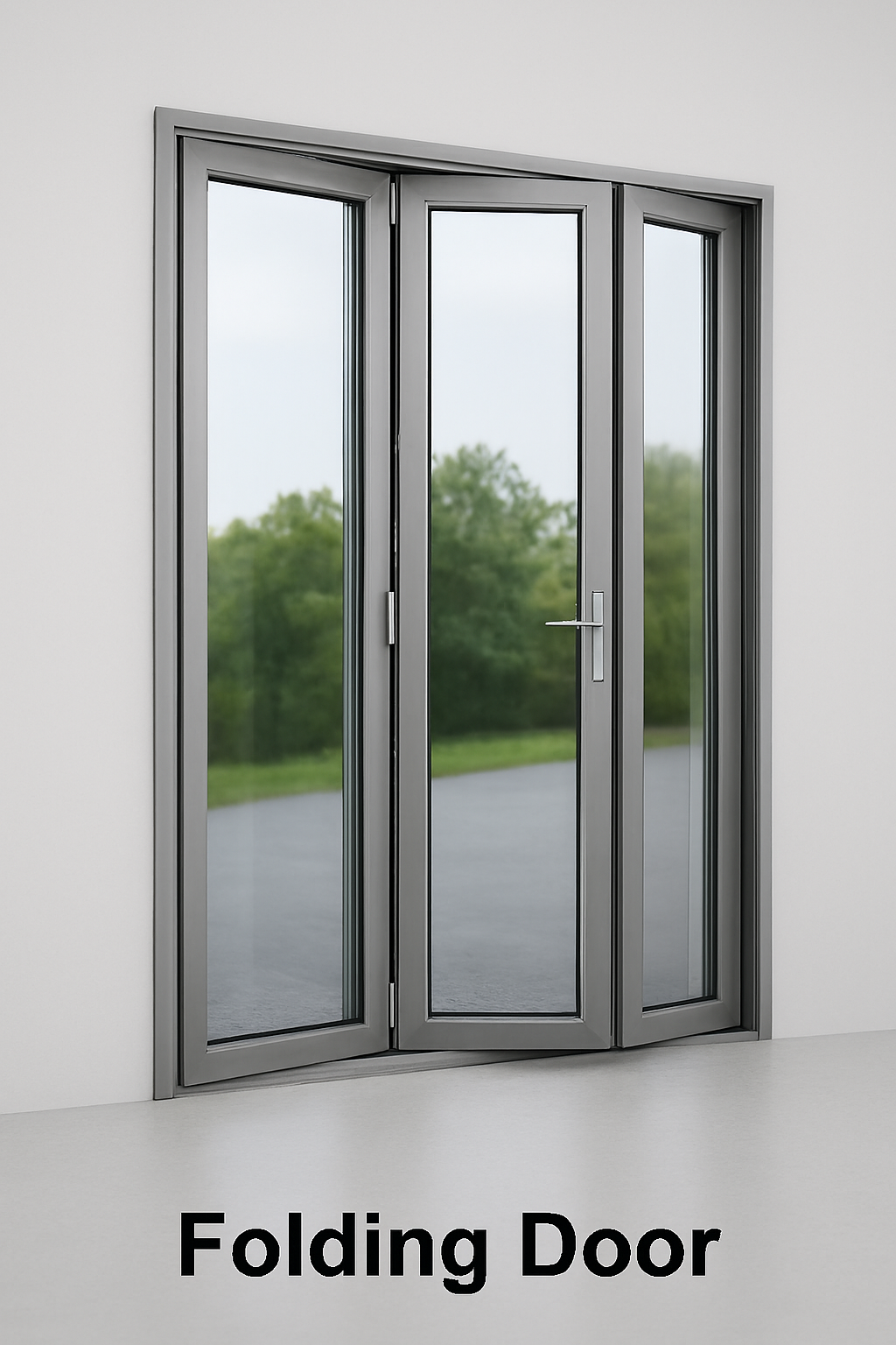 Folding aluminum door opening wide